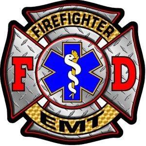  Firefighter Decal/Sticker   4x4 Diamond Plate Firefighter EMT 