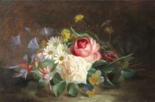 LEONTINE MALBET (fl.1868 1906) FINE FRENCH OIL STILL LIFE FLOWERS 