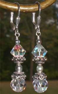 Crystal Aurora Borealis Ornate Bali Earrings Made With Swarovski 