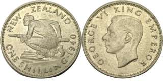 elf New Zealand 1 Shilling 1940 Silver World War II  