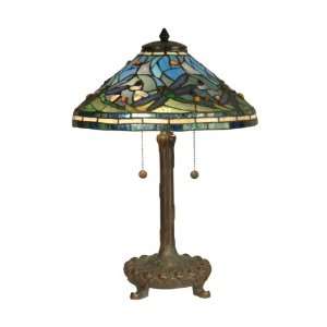   Tiffany TT10216 Tiffany Table Lamp, Antique Verde and Art Glass Shade