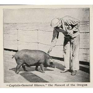 1899 Print Oregon Battleship Pig Spanish American War Captain General 