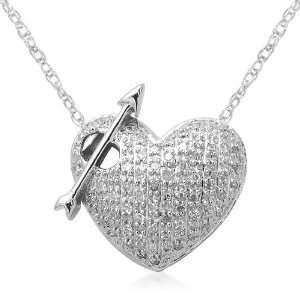  10K White Gold Diamond Heart with Arrow Pendant (1/5 Cttw 