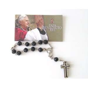  Blessed By Pope Benedit XVI Black Rose Beads Hand Rosary 