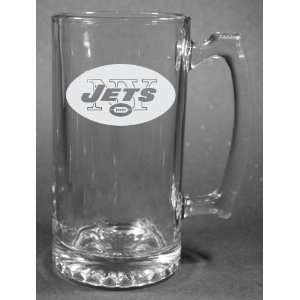   NFL New York Jets Laser Etched 27oz Glass Beer Mug: Sports & Outdoors