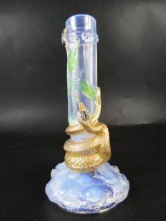   Snake Serpent Beetle Art Glass Vase Bug Baccarat Vtg Opalescent  
