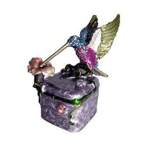  Bejeweled Humming Bird on Purple Trinket Box: Home 