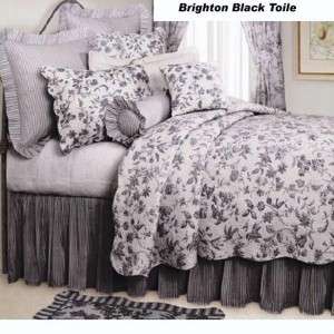 BRIGHTON Black TOILE Ticking Queen Bed Skirt  