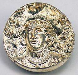   Picture Button Brass Detailed Young Cavalier Renaissance Man with Hat