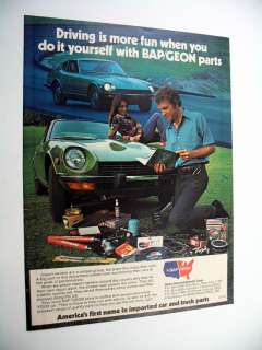 BAP/GEON Parts Green Datsun Z Car 1976 print Ad  