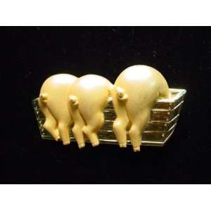  Thre Pigs In A Trough Pin by JJ Jonette Gold Finish 