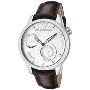  Mens Meccanico Silver Grid Textured Dial Brown Leather 