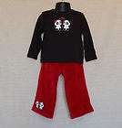 Gymboree Holiday Panda Black Top Red Velour Pants size 18 24 months 2T 