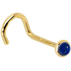 Solid 14KT Yellow Gold 2mm Lapis Lazuli Right Nostril Screw   20 Gauge
