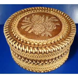 Russian Art Handmade Birch Bark Jewelry Box * Pinecones 