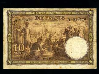 Belgian Congo:P 9,10 Francs, 1937 * Market scene *  
