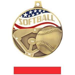 Custom Hasty Awards Americana Softball Medals GOLD MEDAL/RED RIBBON 2 