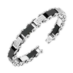   316L Stainless Steel Bracelet with Paved Gem & Black Link: Jewelry