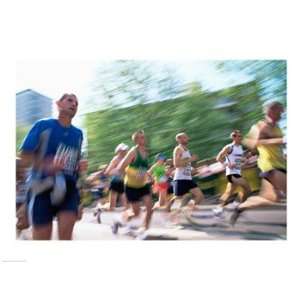 Group of people running in a marathon, London, England Poster (24.00 x 