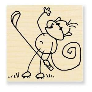 Changito the Monkey Golfer   Wood Mounted Rubber Stamp  