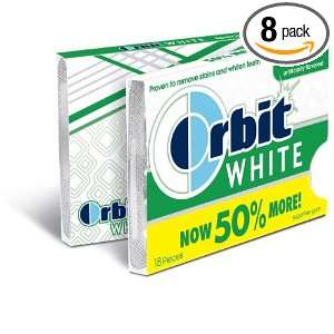 Orbit Chewing Gum, White Spearmint, Tear Pack, 18 Count (Pack of 8)