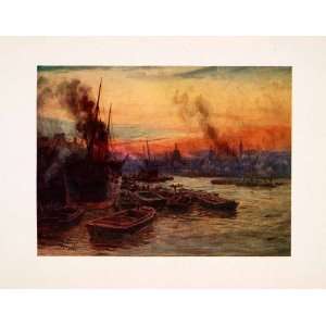 1905 Print Thames River Steam Boat William Wyllie Sail London St Pauls 