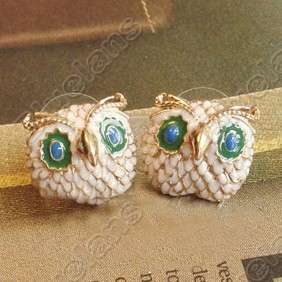 Retro Vintage Lovely Mini Owl with Big Eyes Diamante Cute Earrings 