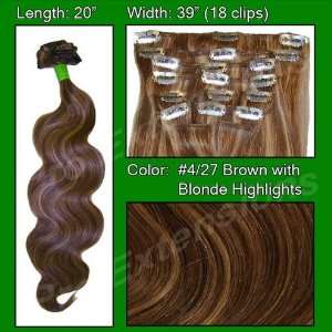  20 Clip In Body Wave Hair Extensions #4/27 Dark Brown w 