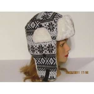    Gray/Black Snowflake Foux Fur Bomer Hat Cap 