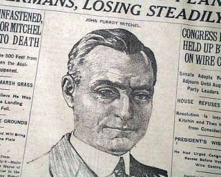 1918 JOHN PURROY MITCHEL Airplane Crash DEATH NYC Ex Mayor Killed Old 