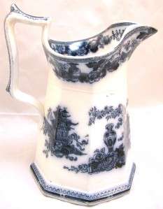 Old W Adams and Sons Blue and White Jeddo Ironstone Pitcher 
