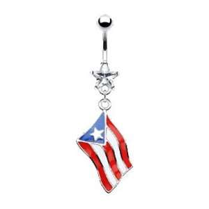  Belly ring with dangling Puerto Rican flag: Jewelry
