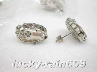 wholesale 4pairs white biwa pearls stud earrings  