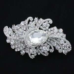   Crystals Hot Bridal Pretty Clear Flower Brooch Pin 3.7  
