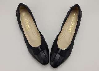 11049 Goatskin Leather Ribbon Handmade Flats Black US  