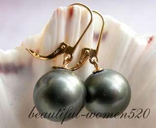 gems info 14mm tahitian black round south sea shell pearl earring 14k 
