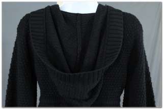 Love Rocks Black Loose Cardigan 3/4 Sleeve Hooded Sweater szM New 