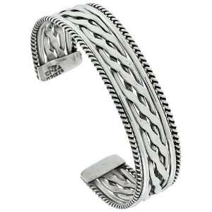 Sterling Silver 3 row Braid Wire Cuff Bangle Bracelet with Rope Edges 