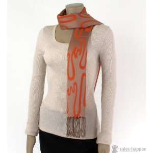  68 x 28 Scarf 100% Cashmere Rich color squiggly pattern 