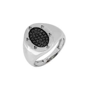   Mens Black & White Diamond Ring in 14k White Gold (TCW .53) Jewelry