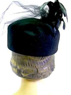 Vtg 40s 50s Black Veil Feather Plumed Evening Hat  