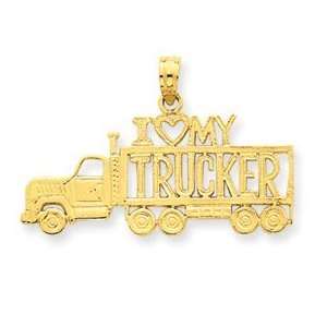  14k Yellow Gold I Love My Trucker Pendant Charm in Gift Box: Jewelry