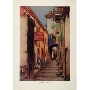  1934 Color Print Gandria Lake Lugano Switzerland Street 