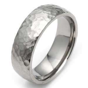  8MM Polished Titanium Ring with Hammered Effect Jewelry