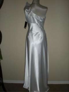 NWT Adrianna Papell One Shoulder Rosette Charmeuse White Gown 10 $200 