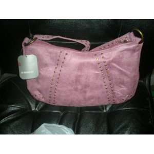   Rose Pink Suede Purse with Brass Grommet Decorations 