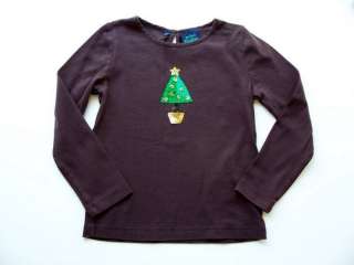 MINI BODEN Christmas Tree Holiday SEQUIN Shirt 5 6Y Gir  