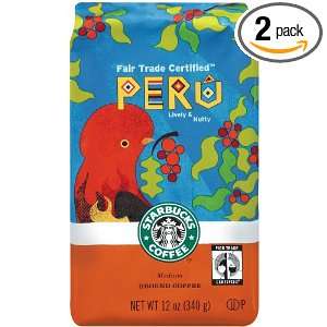 Starbucks Peru, Medium Fair Trade Ground Coffee, 12 Ounce Bags (Pack 