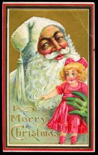 SANTA IN WHITE ROBE WITH DOLL VINTAGE 1913 CHRISTMAS POSTCARD  
