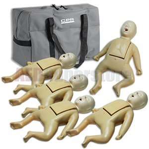 CPR Prompt (5 Pack) TAN Infant Manikins w/50 Lung Bags, Nylon Carry 